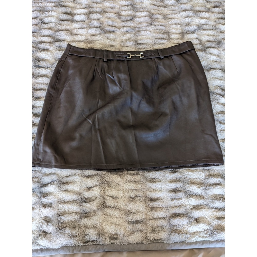 The Avenue Chocolate Brown Faux Leather Horsebit Mini Skirt Plus Size 24